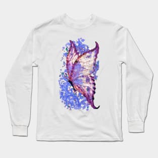 Beautiful white and blue butterfly painted with novel flower technique Long Sleeve T-Shirt